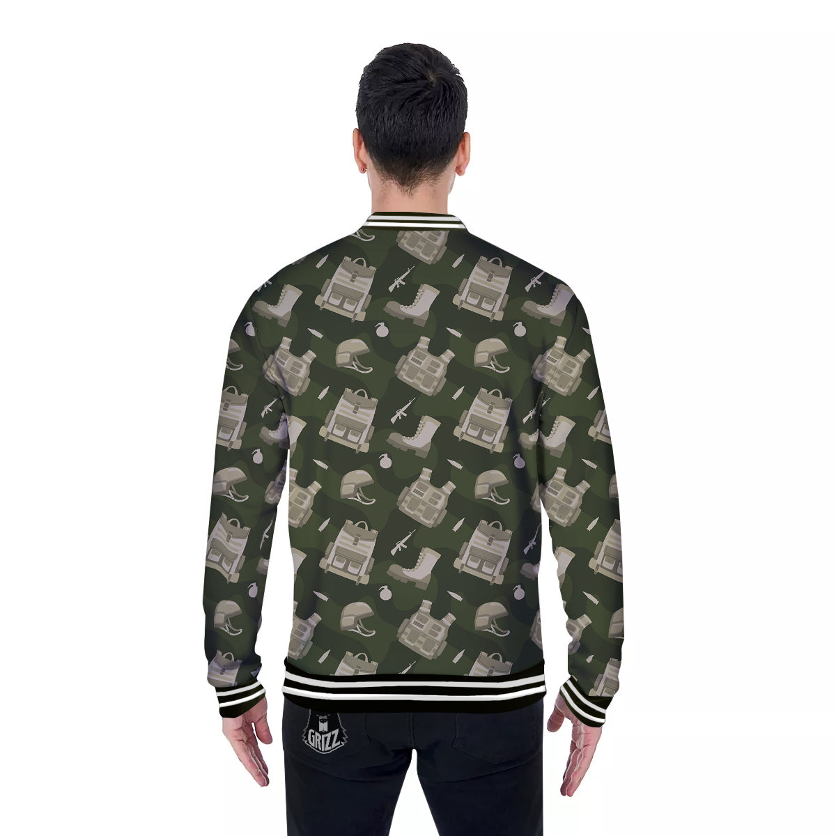 Military Helmet Backpack Print Pattern Baseball Jacket-grizzshop