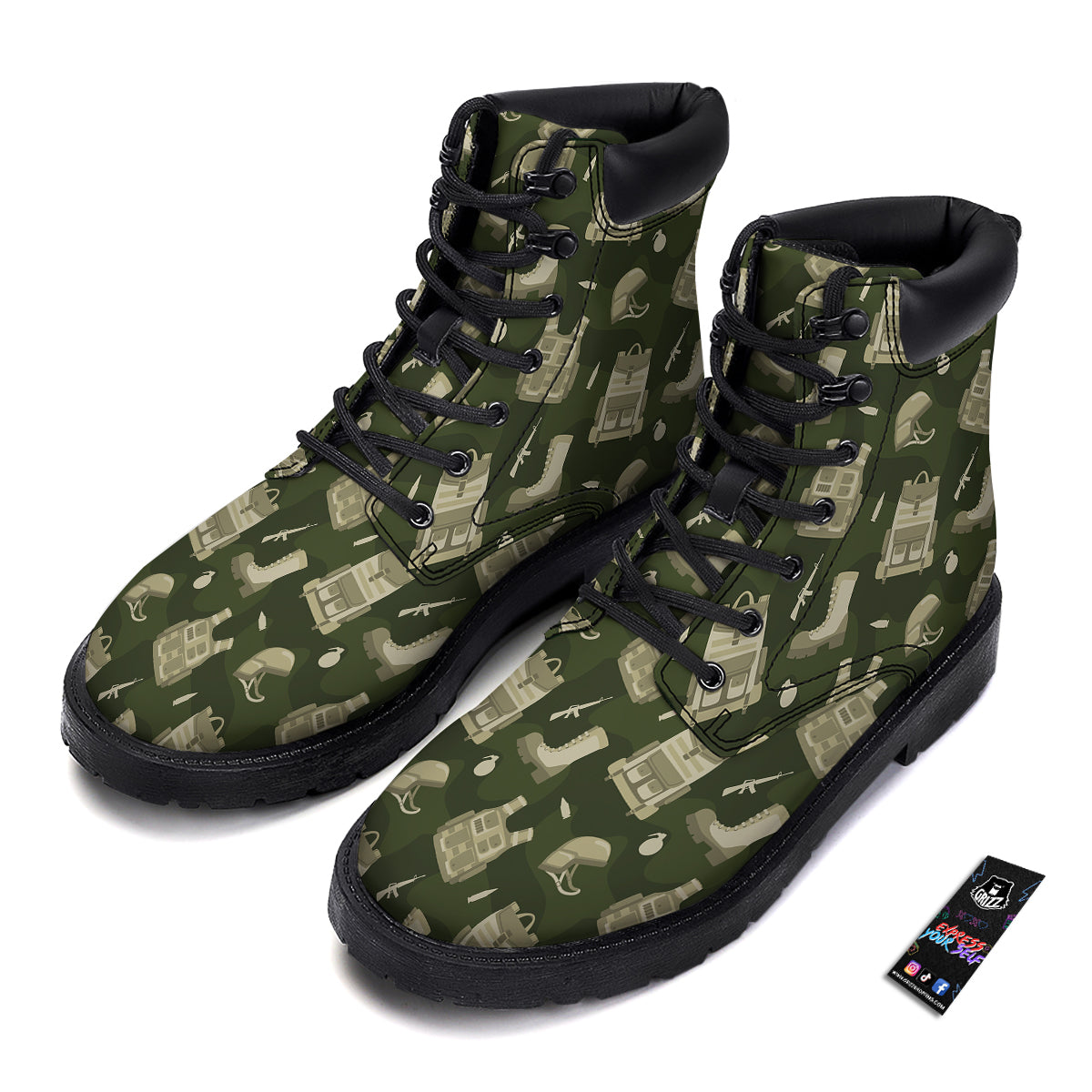 Military Helmet Backpack Print Pattern Boots-grizzshop