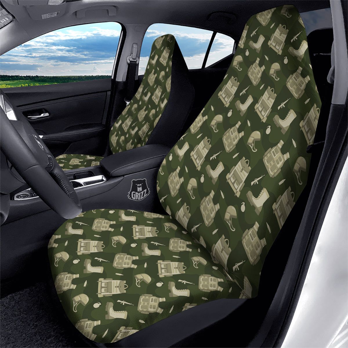 Military Helmet Backpack Print Pattern Car Seat Covers-grizzshop