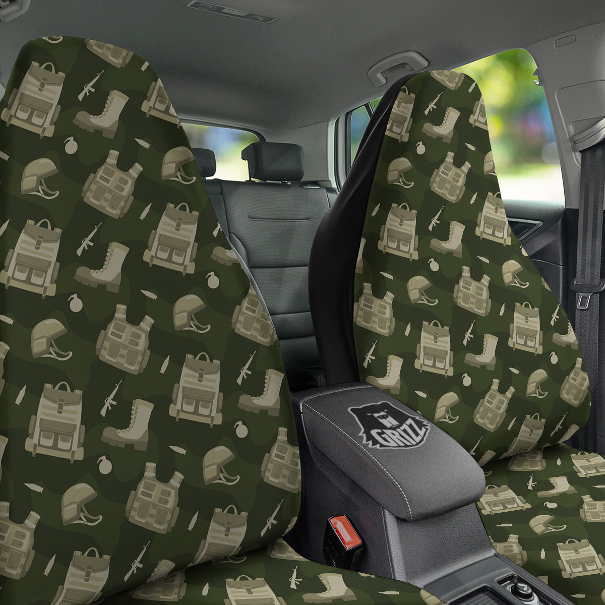 Military Helmet Backpack Print Pattern Car Seat Covers-grizzshop