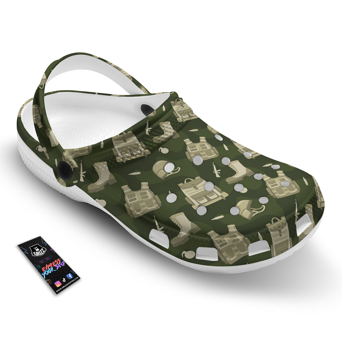 Military Helmet Backpack Print Pattern Clog-grizzshop