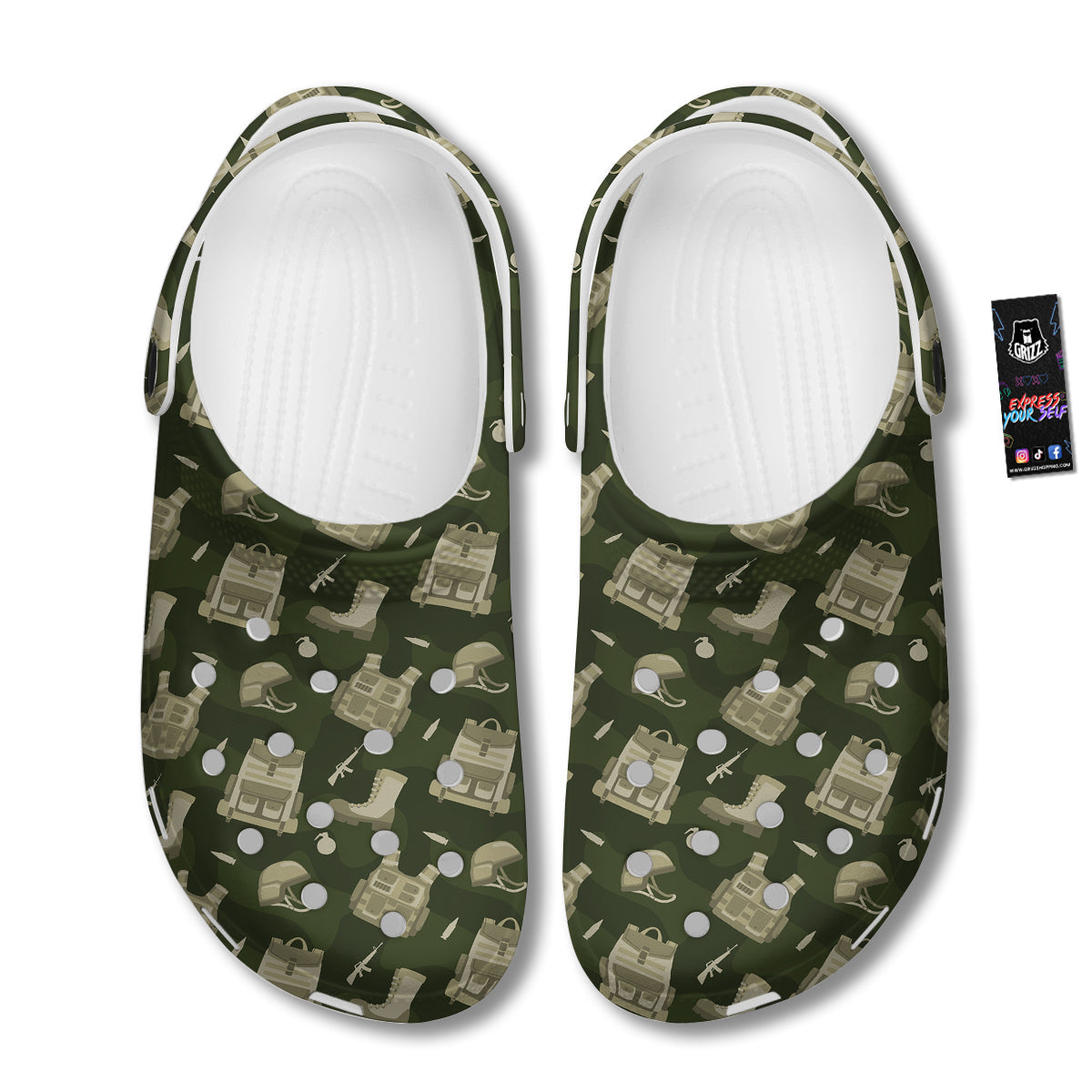 Military Helmet Backpack Print Pattern Clog-grizzshop