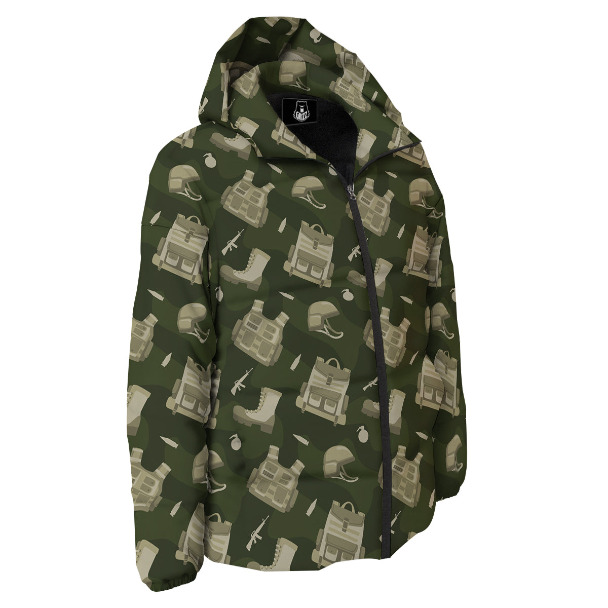 Military Helmet Backpack Print Pattern Down Jacket-grizzshop