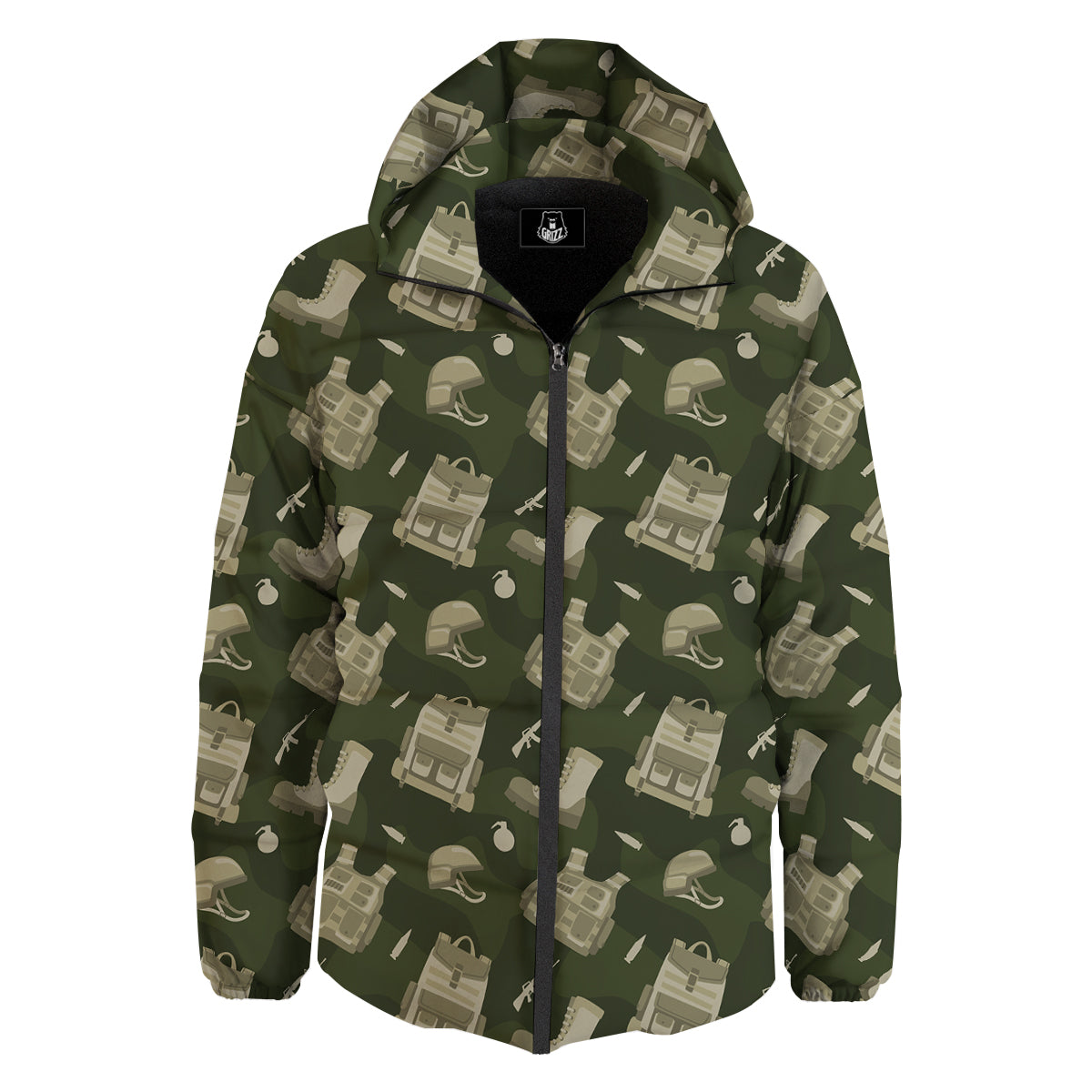 Military Helmet Backpack Print Pattern Down Jacket-grizzshop