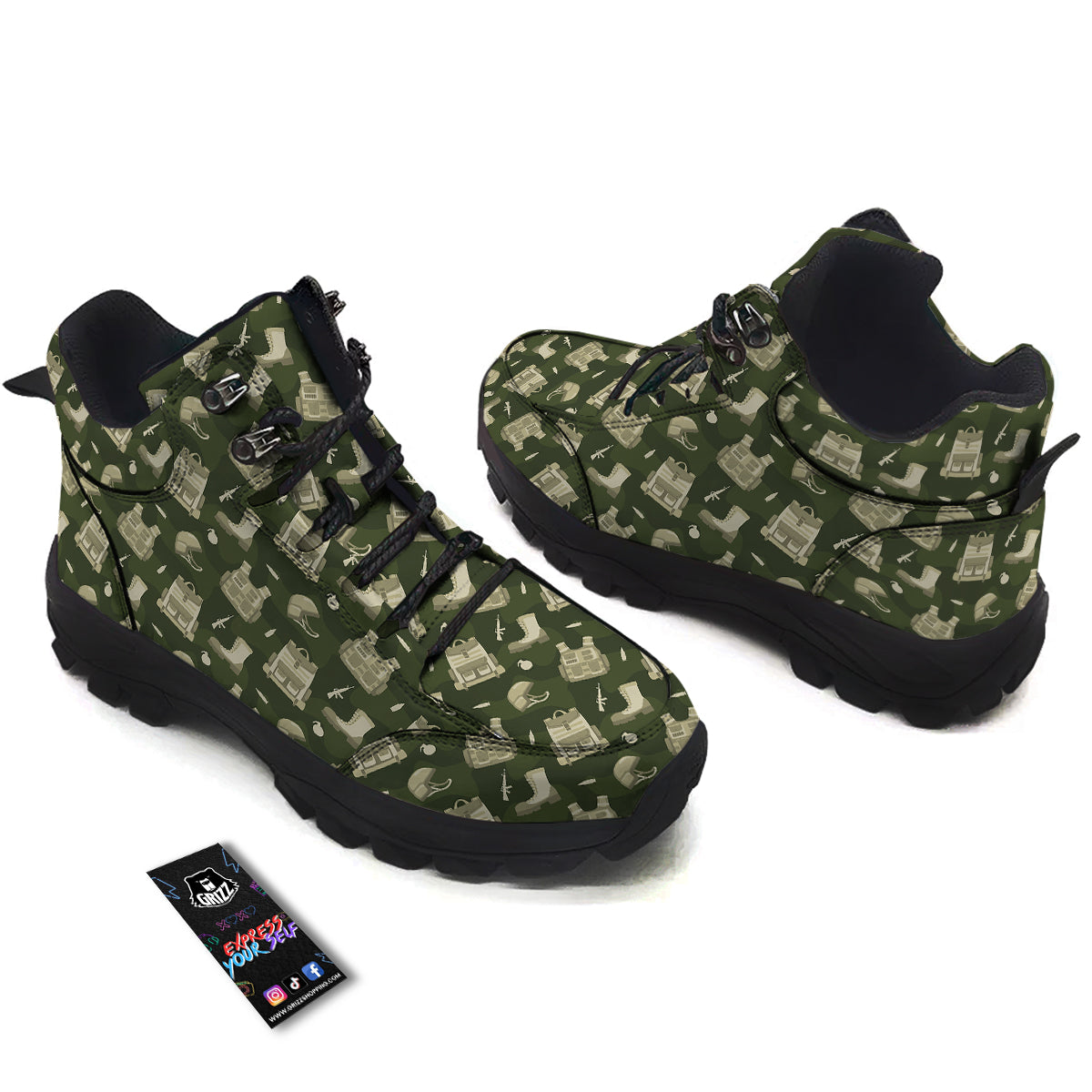 Military Helmet Backpack Print Pattern Hiking Shoes-grizzshop