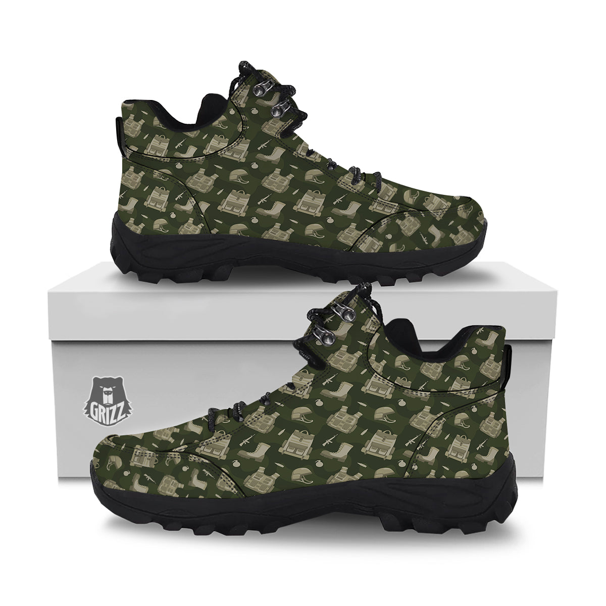 Military Helmet Backpack Print Pattern Hiking Shoes-grizzshop