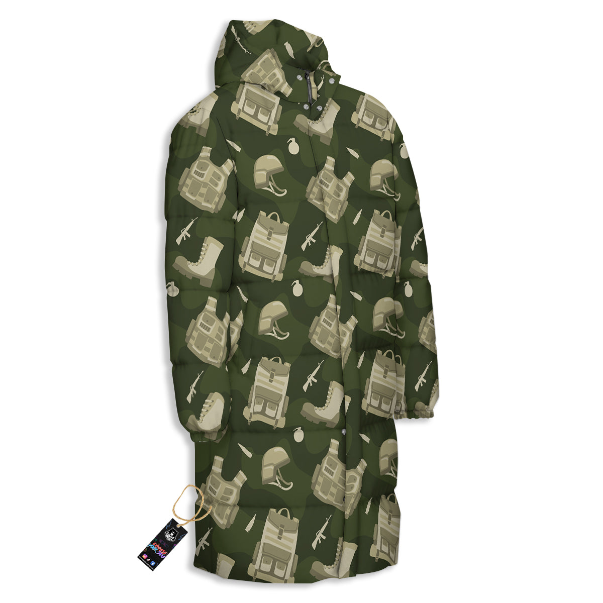 Military Helmet Backpack Print Pattern Long Down Jacket-grizzshop