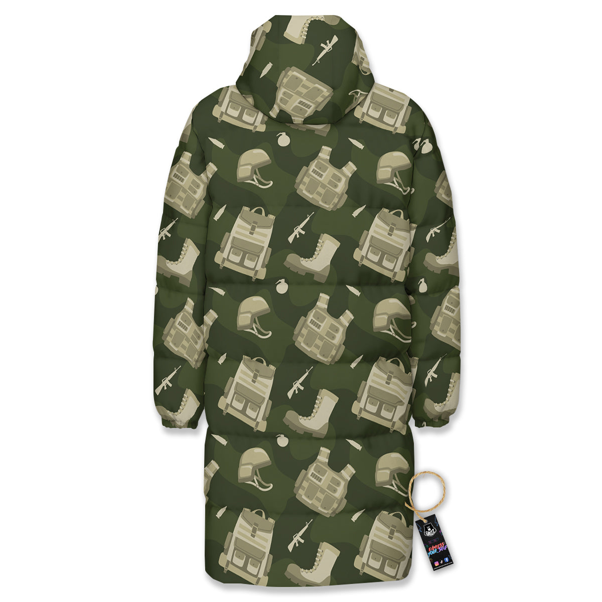 Military Helmet Backpack Print Pattern Long Down Jacket-grizzshop