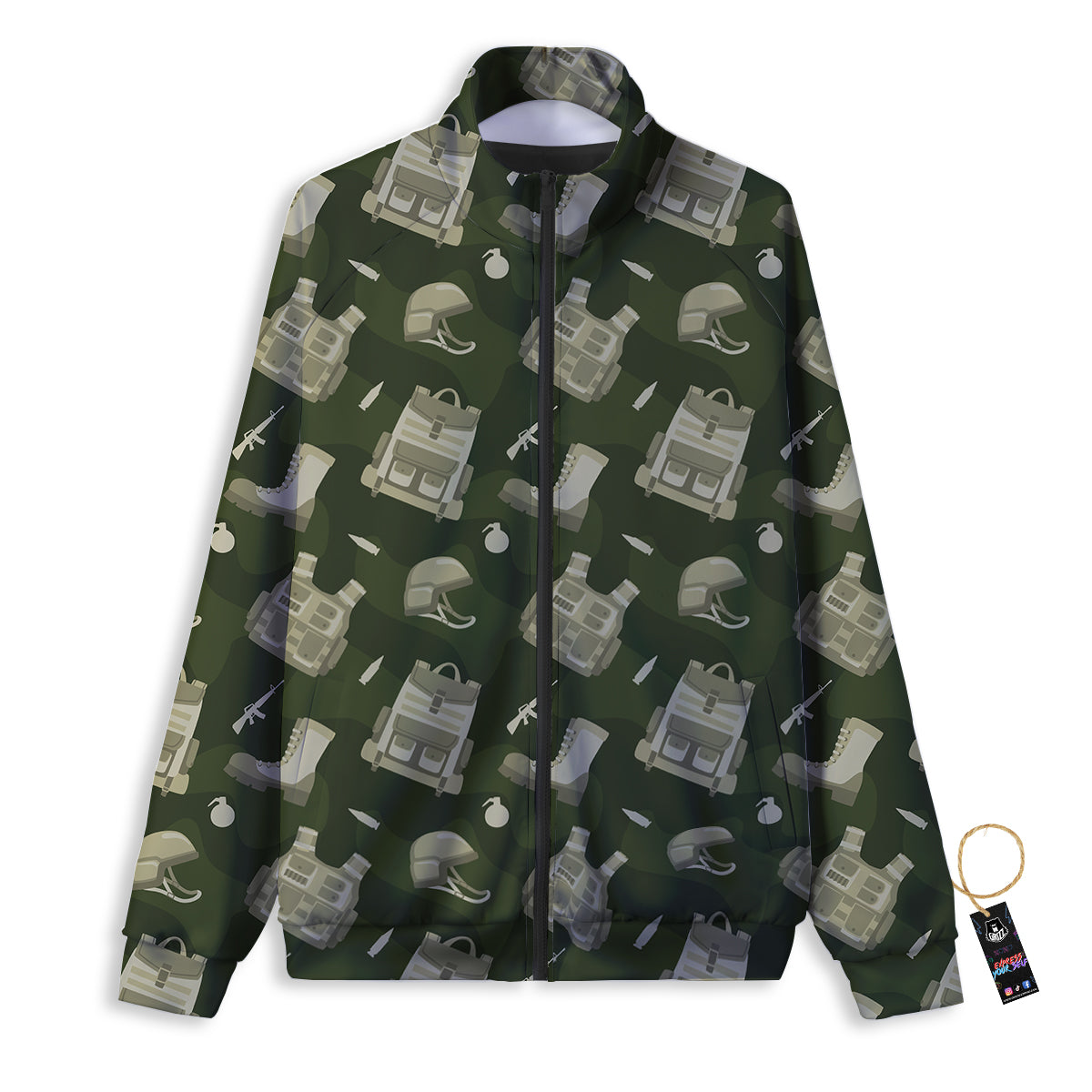 Military Helmet Backpack Print Pattern Track Jacket-grizzshop