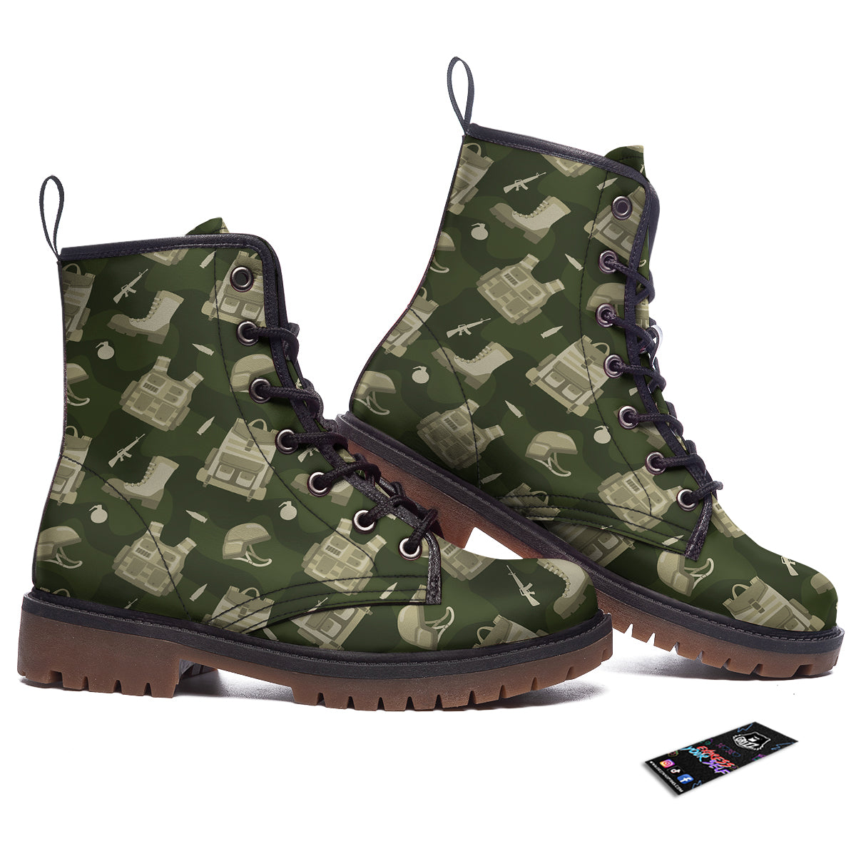 Military Helmet Backpack Print Pattern Work Boots-grizzshop