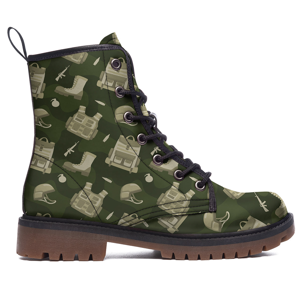 Military Helmet Backpack Print Pattern Work Boots-grizzshop