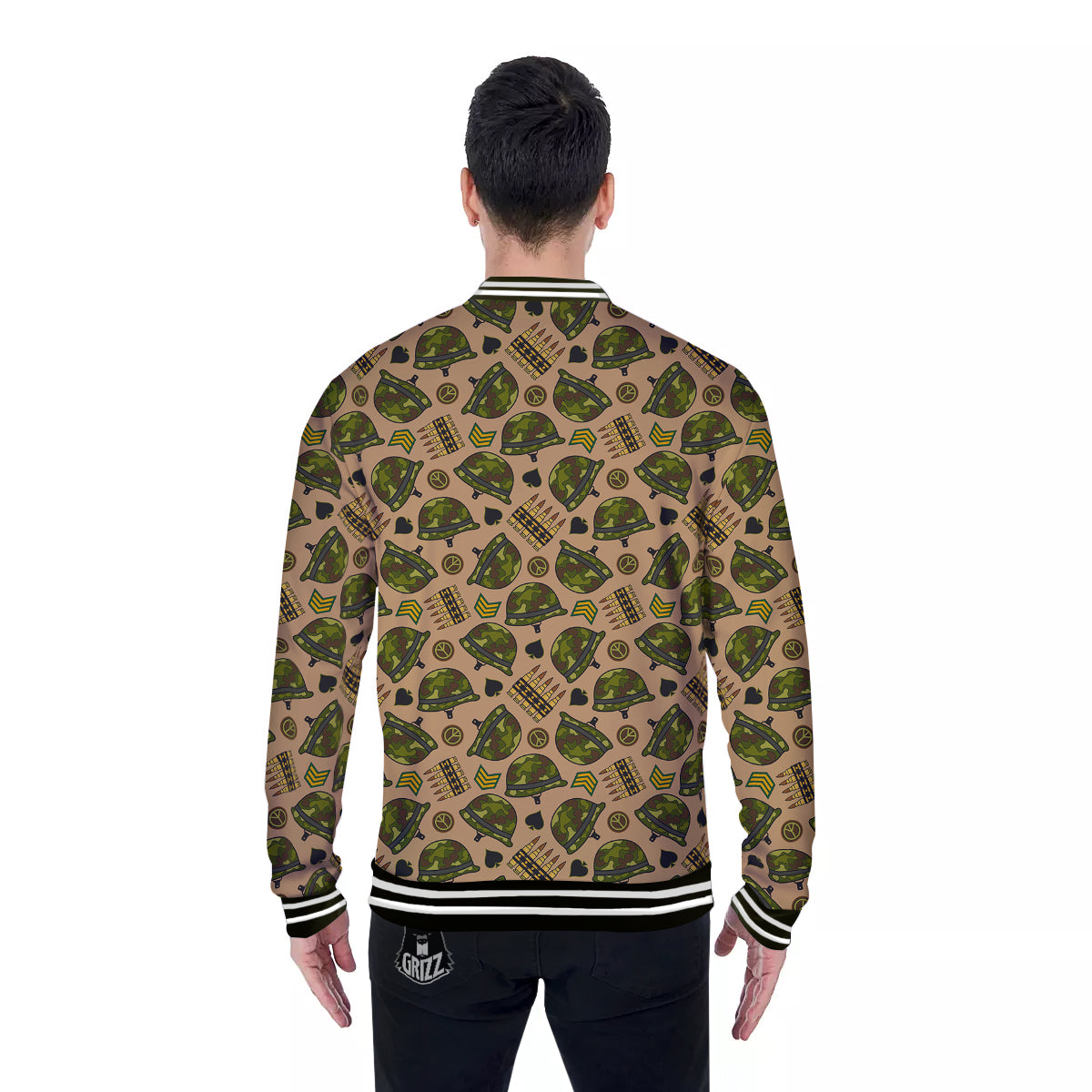 Military USA Print Pattern Baseball Jacket-grizzshop