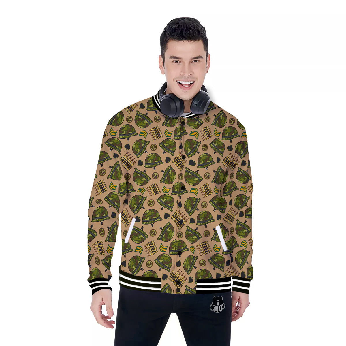 Military USA Print Pattern Baseball Jacket-grizzshop