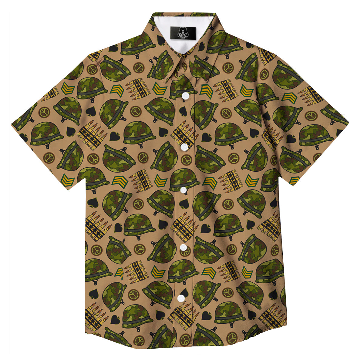 Military USA Print Pattern Button Up Shirt-grizzshop