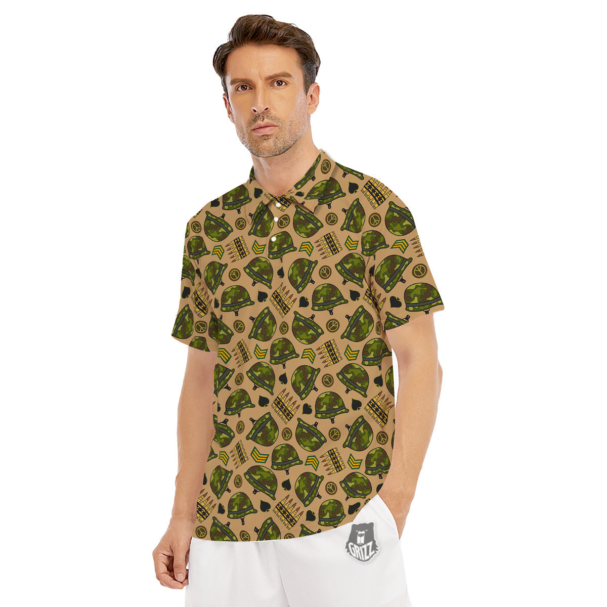 Military USA Print Pattern Men's Golf Shirts-grizzshop