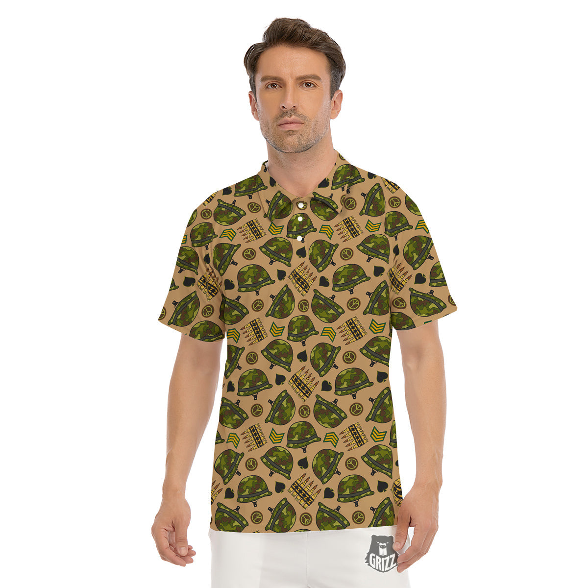 Military USA Print Pattern Men's Golf Shirts-grizzshop