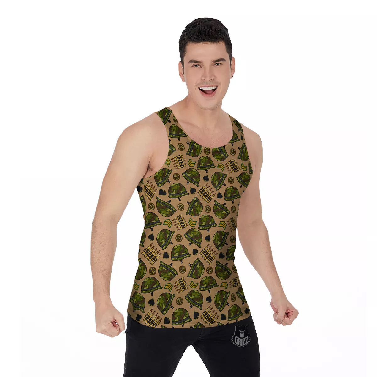 Military USA Print Pattern Men's Tank Top-grizzshop