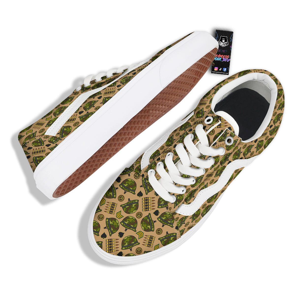 Military USA Print Pattern Skate Shoes-grizzshop