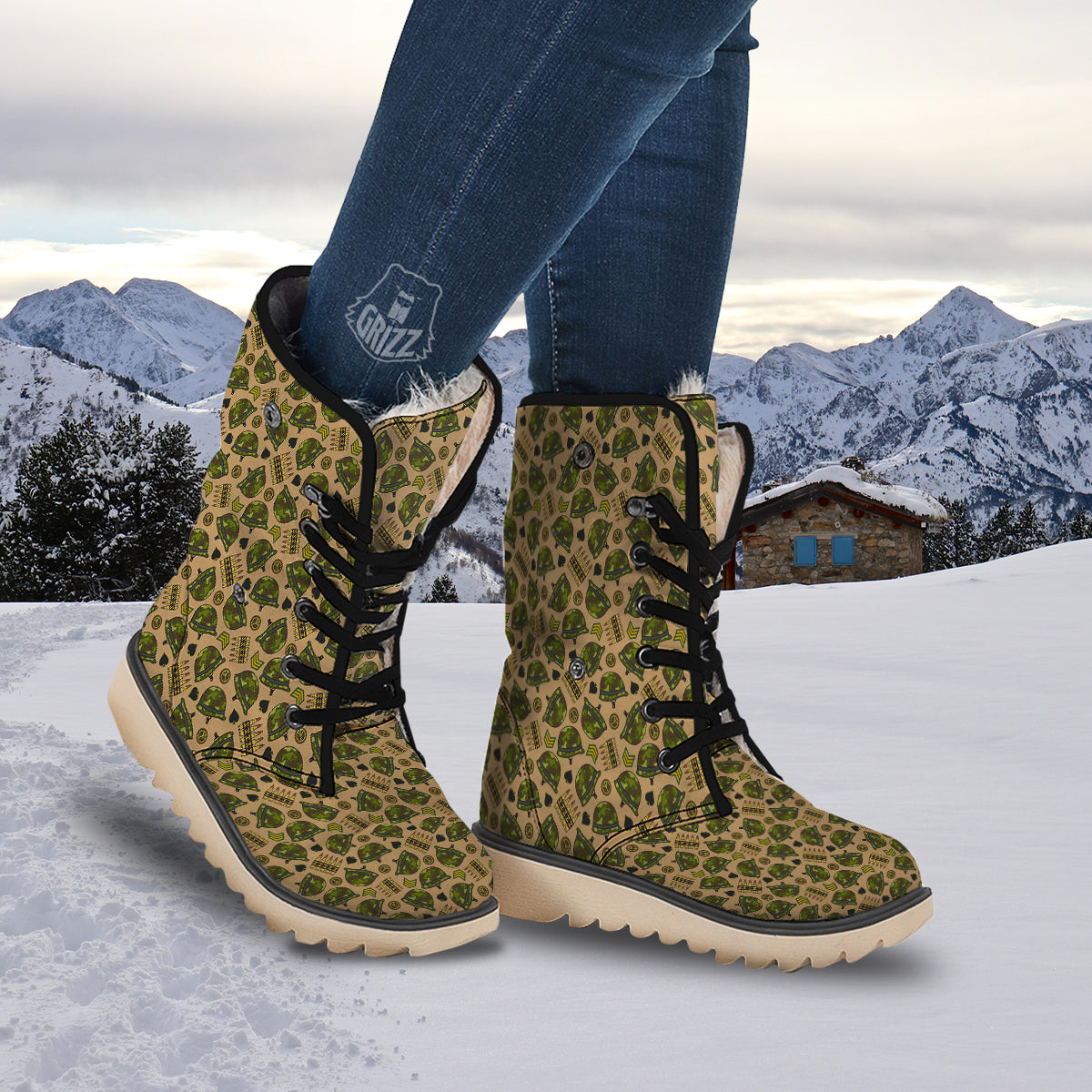 Military USA Print Pattern Snow Boots-grizzshop