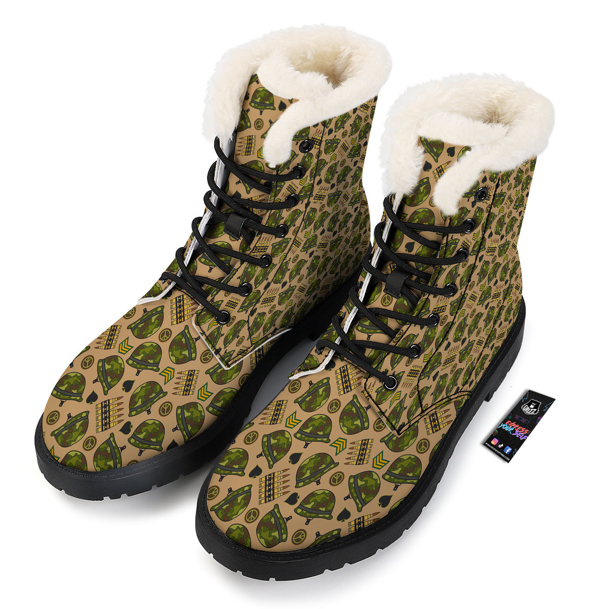 Military USA Print Pattern Winter Boots-grizzshop