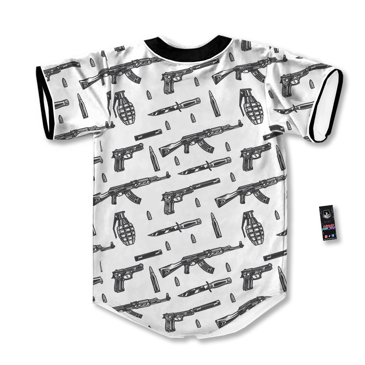 Military Weapon Vintage Print Pattern Baseball Jersey-grizzshop