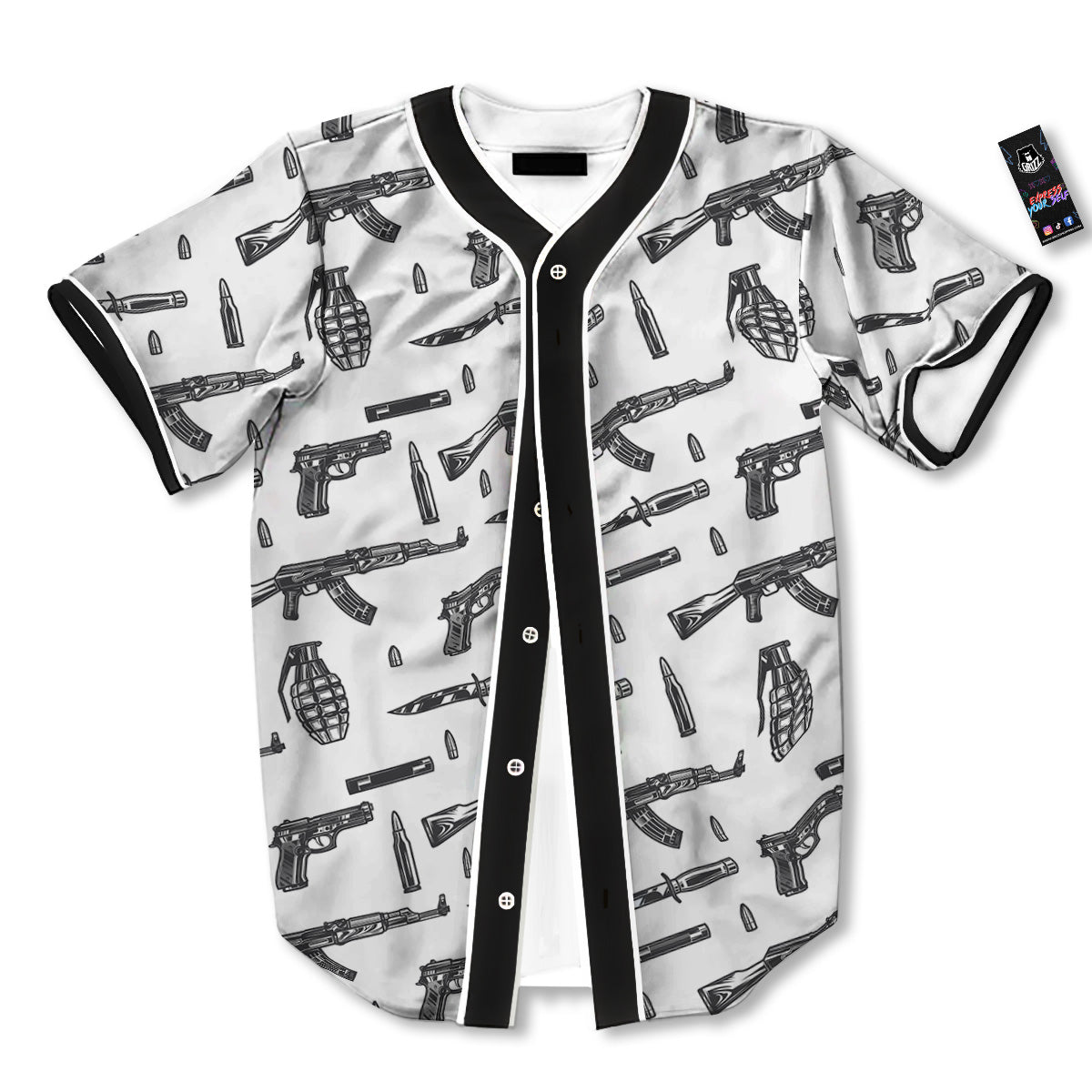 Military Weapon Vintage Print Pattern Baseball Jersey-grizzshop