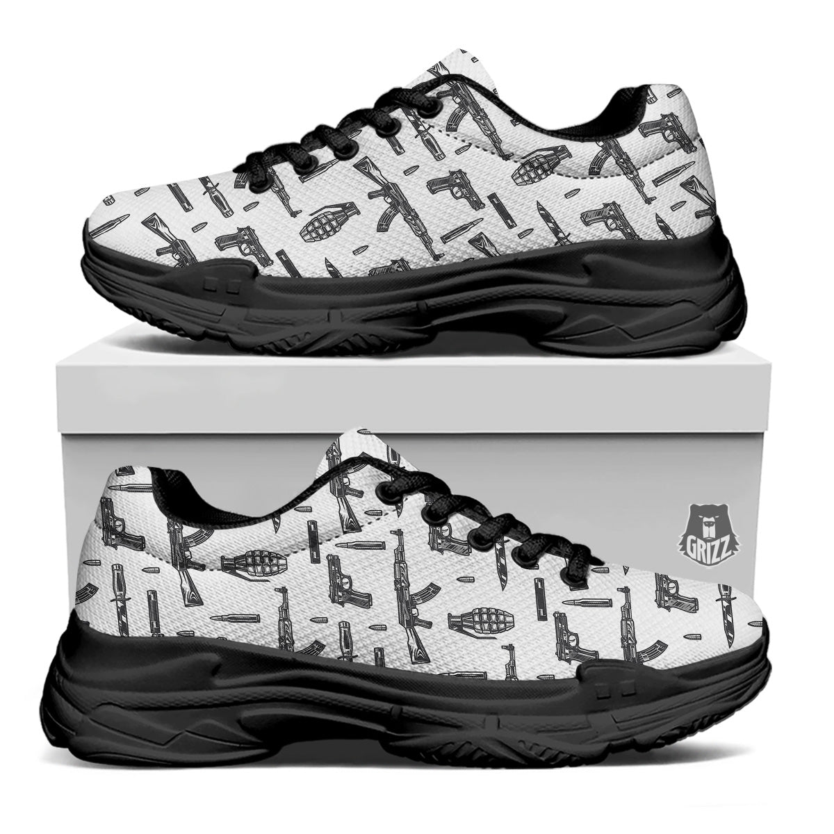 Military Weapon Vintage Print Pattern Black Chunky Shoes-grizzshop