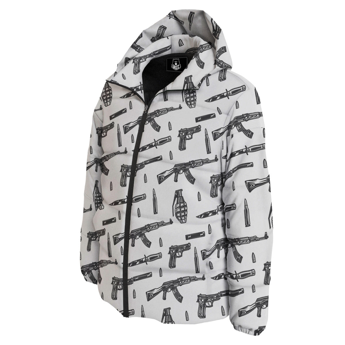 Military Weapon Vintage Print Pattern Down Jacket-grizzshop