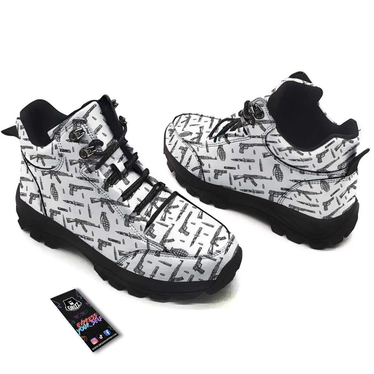 Military Weapon Vintage Print Pattern Hiking Shoes-grizzshop