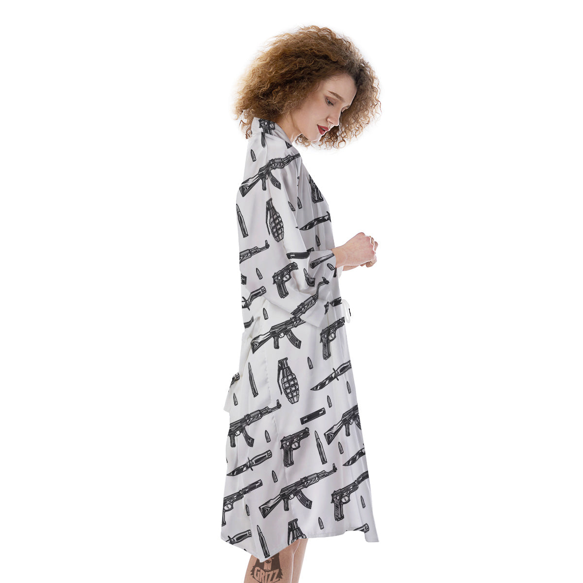 Military Weapon Vintage Print Pattern Kimono-grizzshop