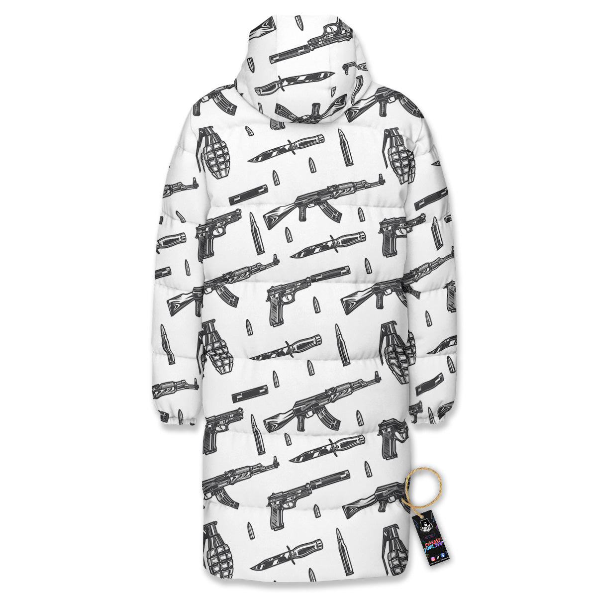 Military Weapon Vintage Print Pattern Long Down Jacket-grizzshop