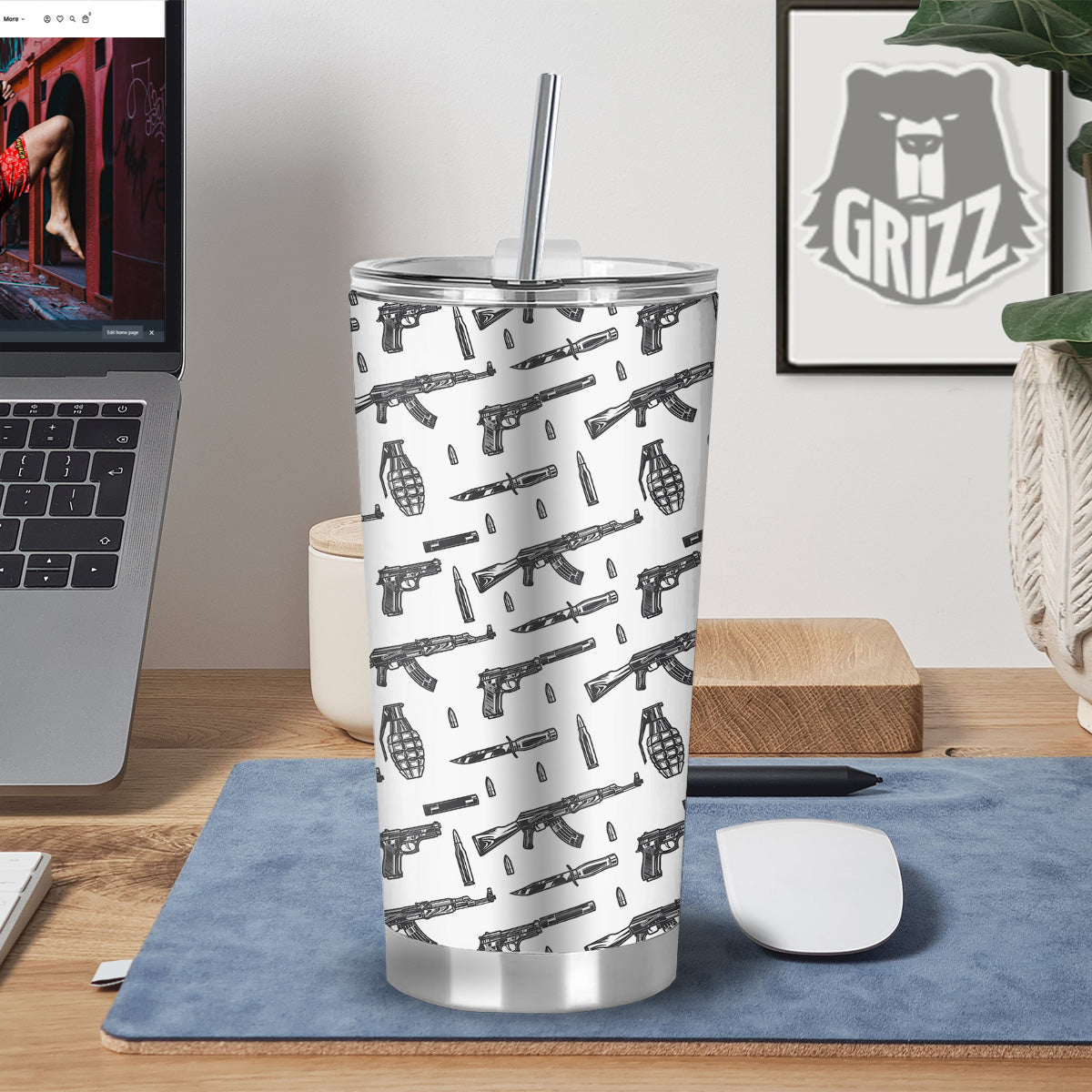 Military Weapon Vintage Print Pattern Tumbler-grizzshop