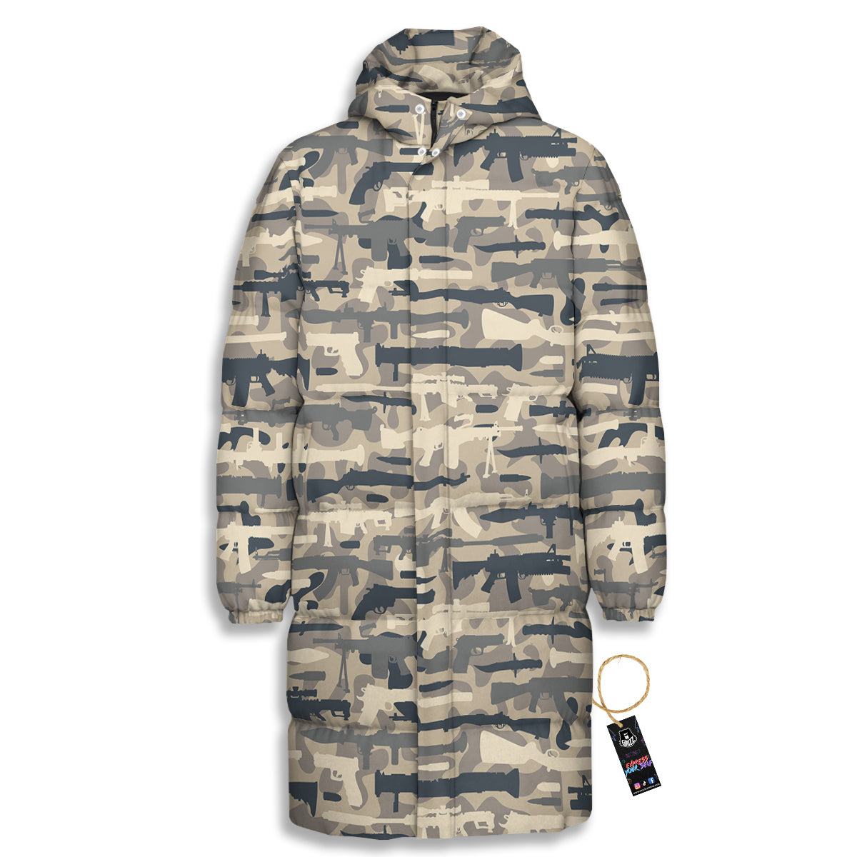 Military Gun Air Force Camo Print Long Down Jacket