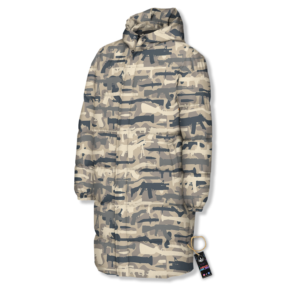 Military Gun Air Force Camo Print Long Down Jacket
