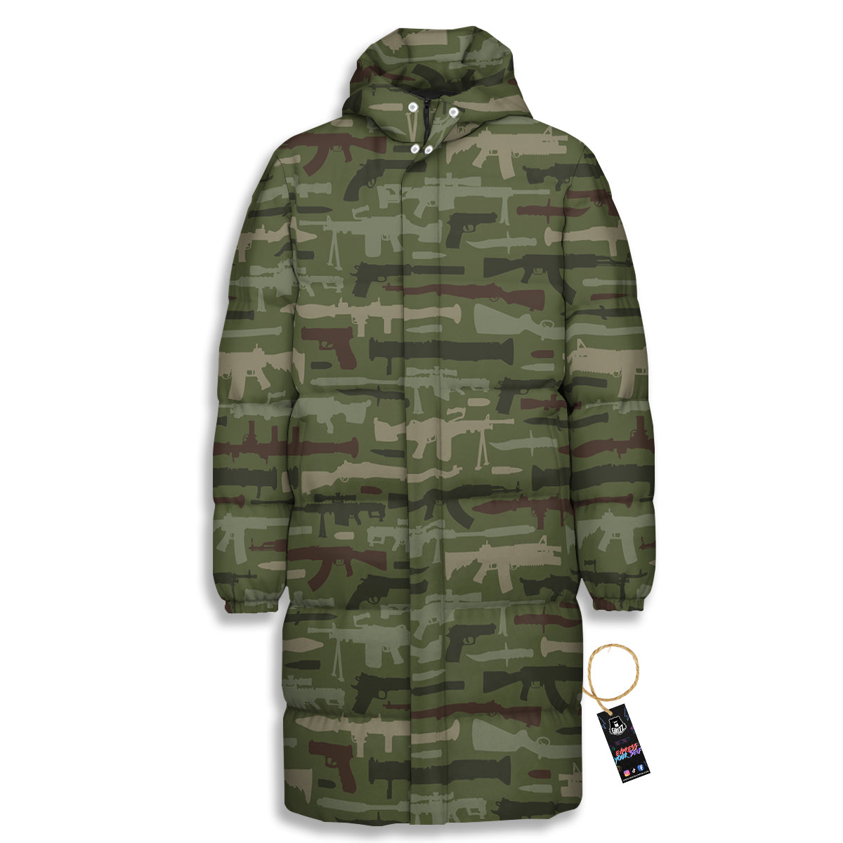 Military Gun Camo Print Long Down Jacket