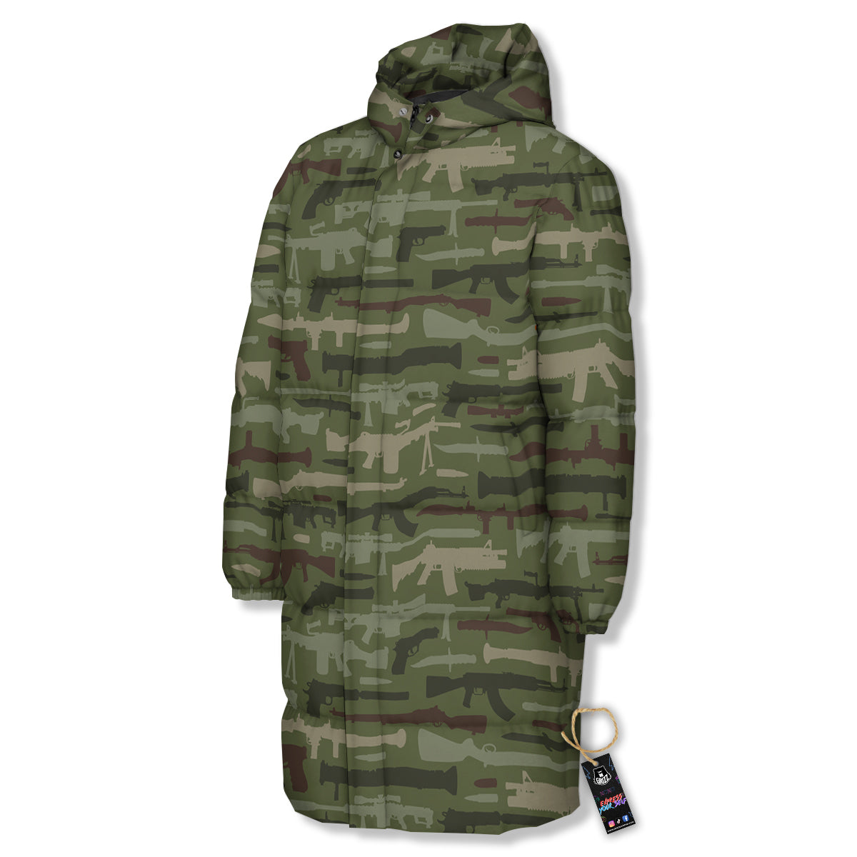 Military Gun Camo Print Long Down Jacket