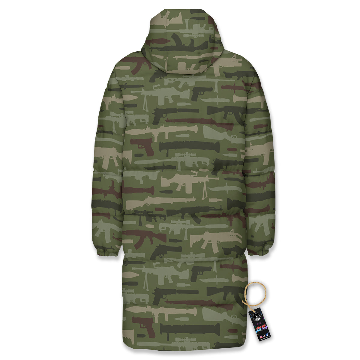 Military Gun Camo Print Long Down Jacket