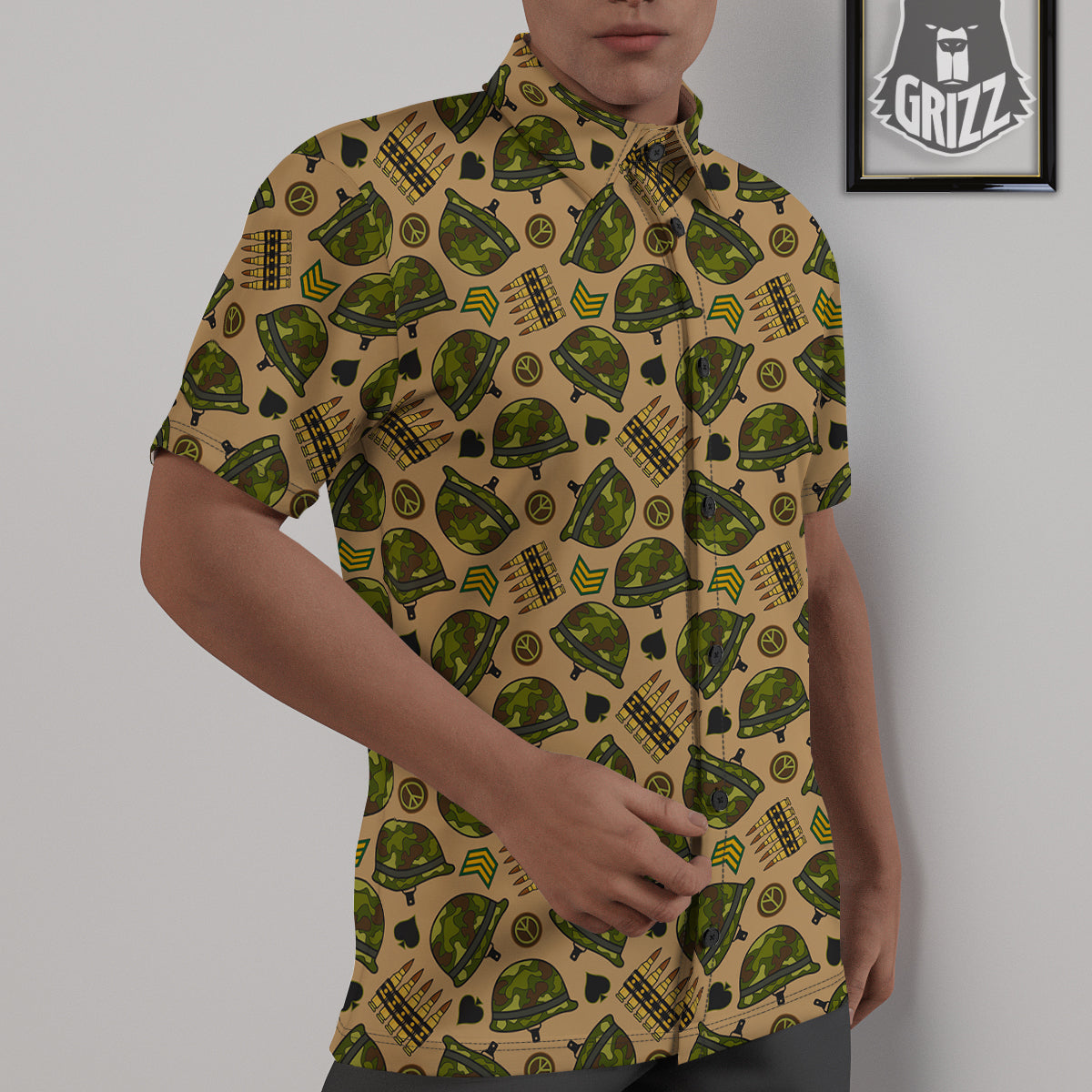 Military USA Print Pattern Untucked Shirts-grizzshop