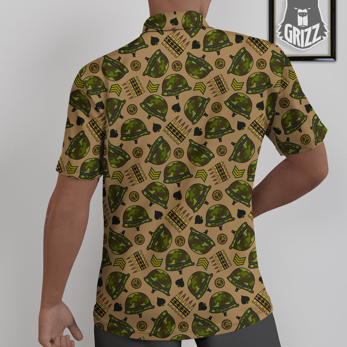 Military USA Print Pattern Untucked Shirts-grizzshop