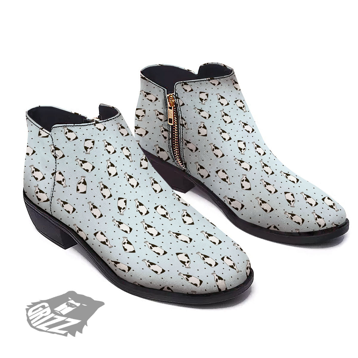 Milk Bottle Cow Print Pattern Ankle Boots-grizzshop