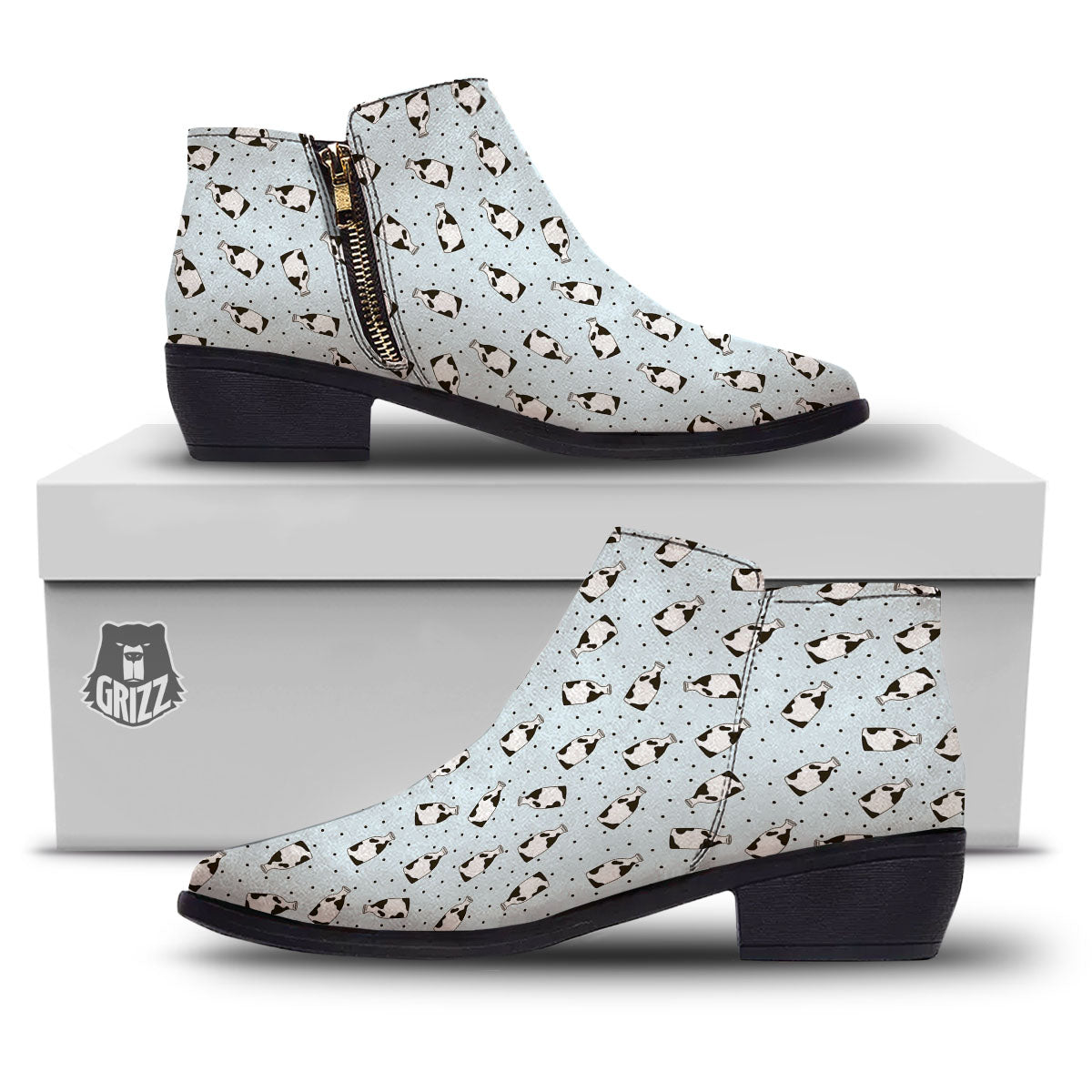 Milk Bottle Cow Print Pattern Ankle Boots-grizzshop