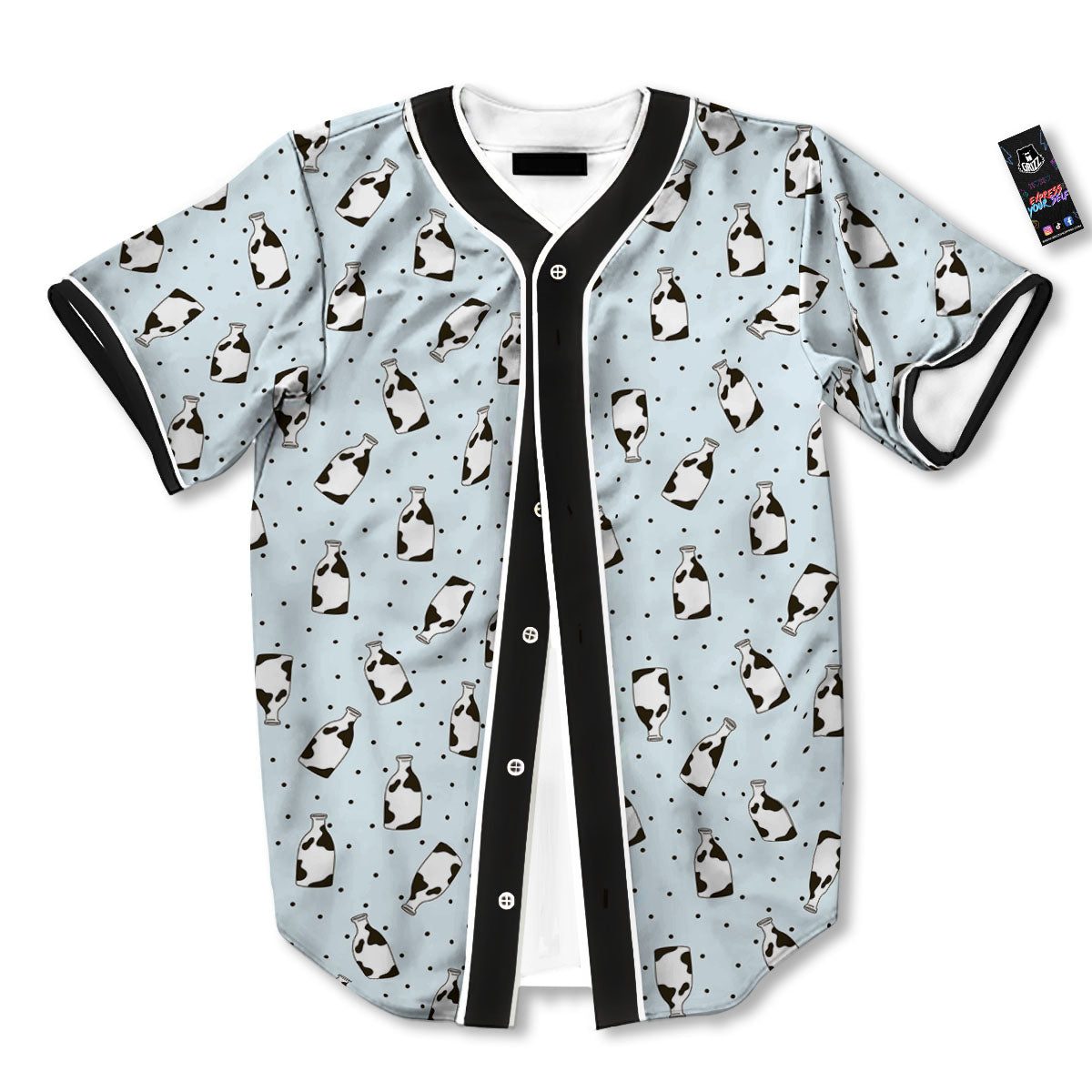 Milk Bottle Cow Print Pattern Baseball Jersey-grizzshop