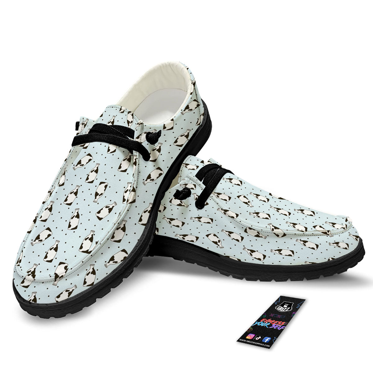 Milk Bottle Cow Print Pattern Black Loafers-grizzshop