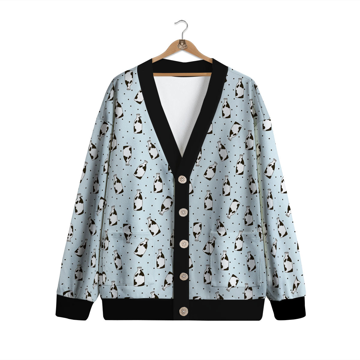 Milk Bottle Cow Print Pattern Cardigan-grizzshop