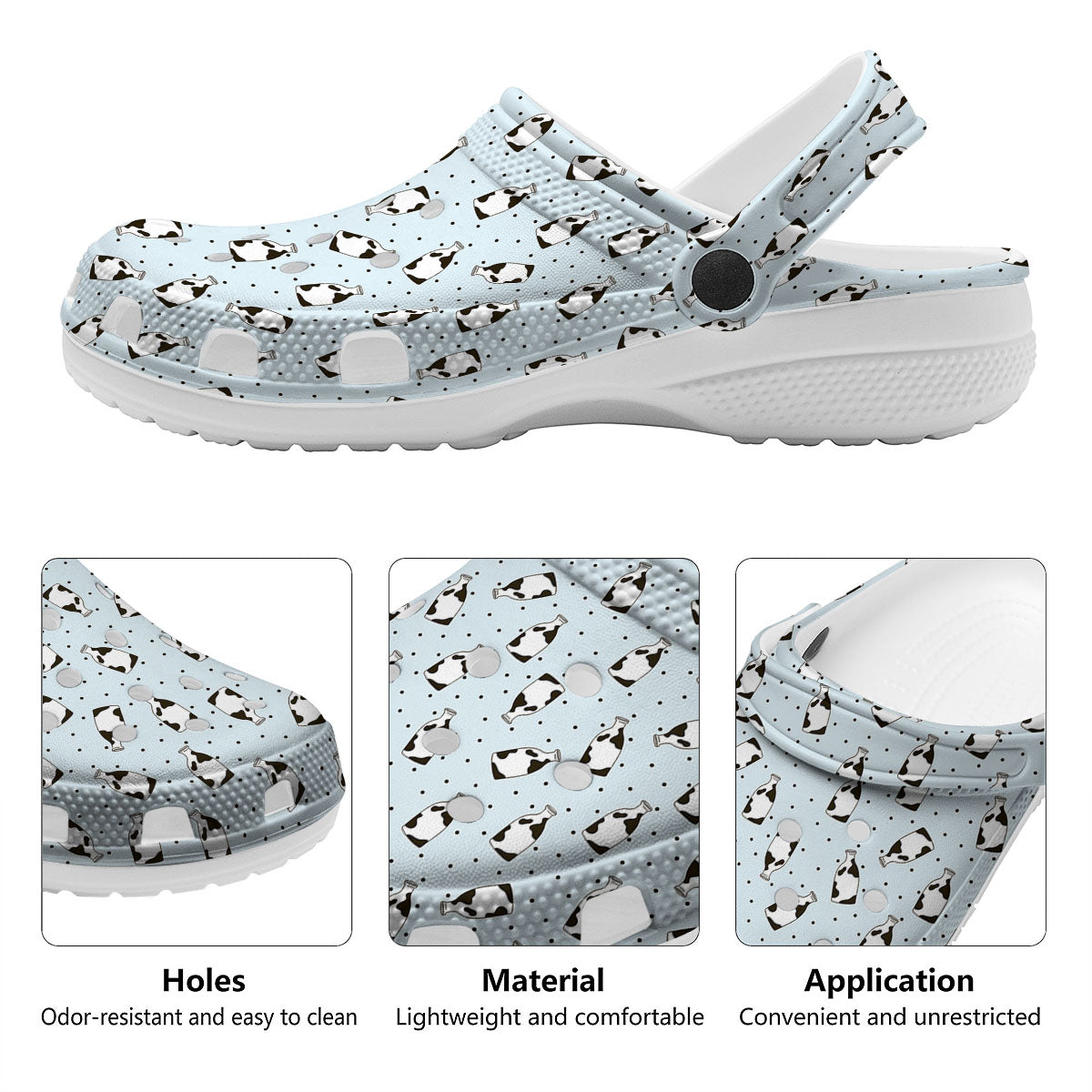 Milk Bottle Cow Print Pattern Clog-grizzshop