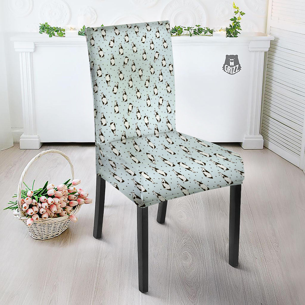 Milk Bottle Cow Print Pattern Dining Chair Slipcover-grizzshop