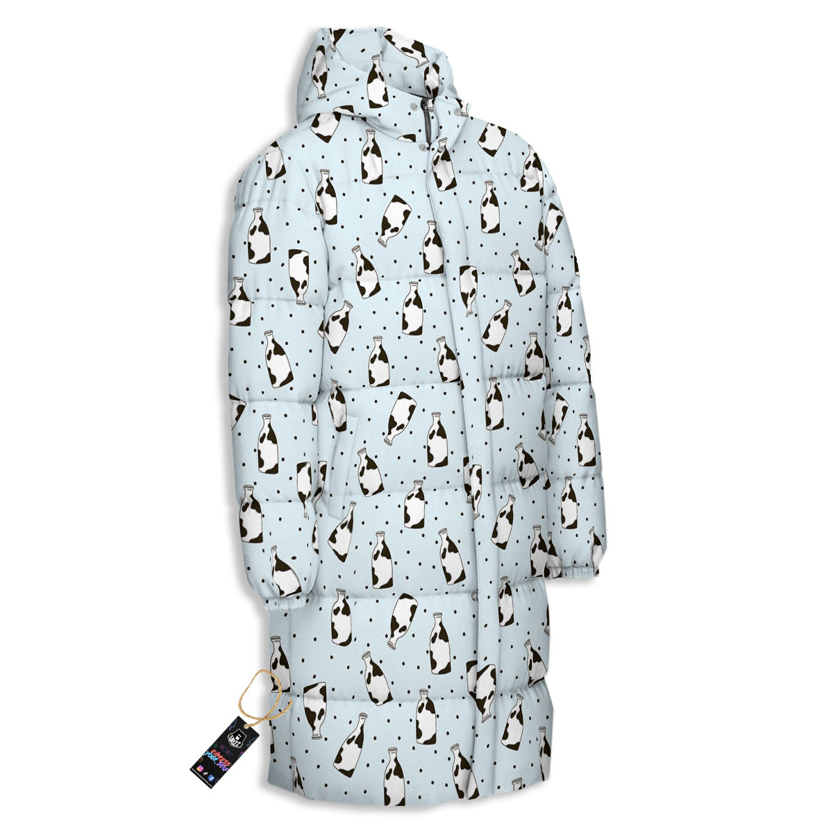 Milk Bottle Cow Print Pattern Long Down Jacket-grizzshop