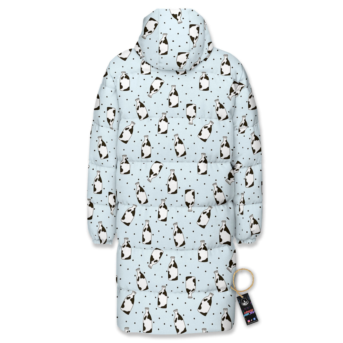 Milk Bottle Cow Print Pattern Long Down Jacket-grizzshop