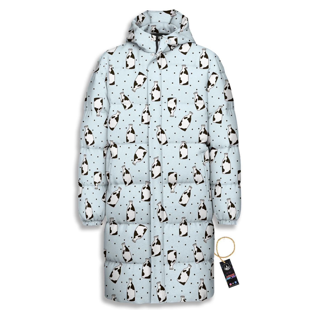Milk Bottle Cow Print Pattern Long Down Jacket-grizzshop