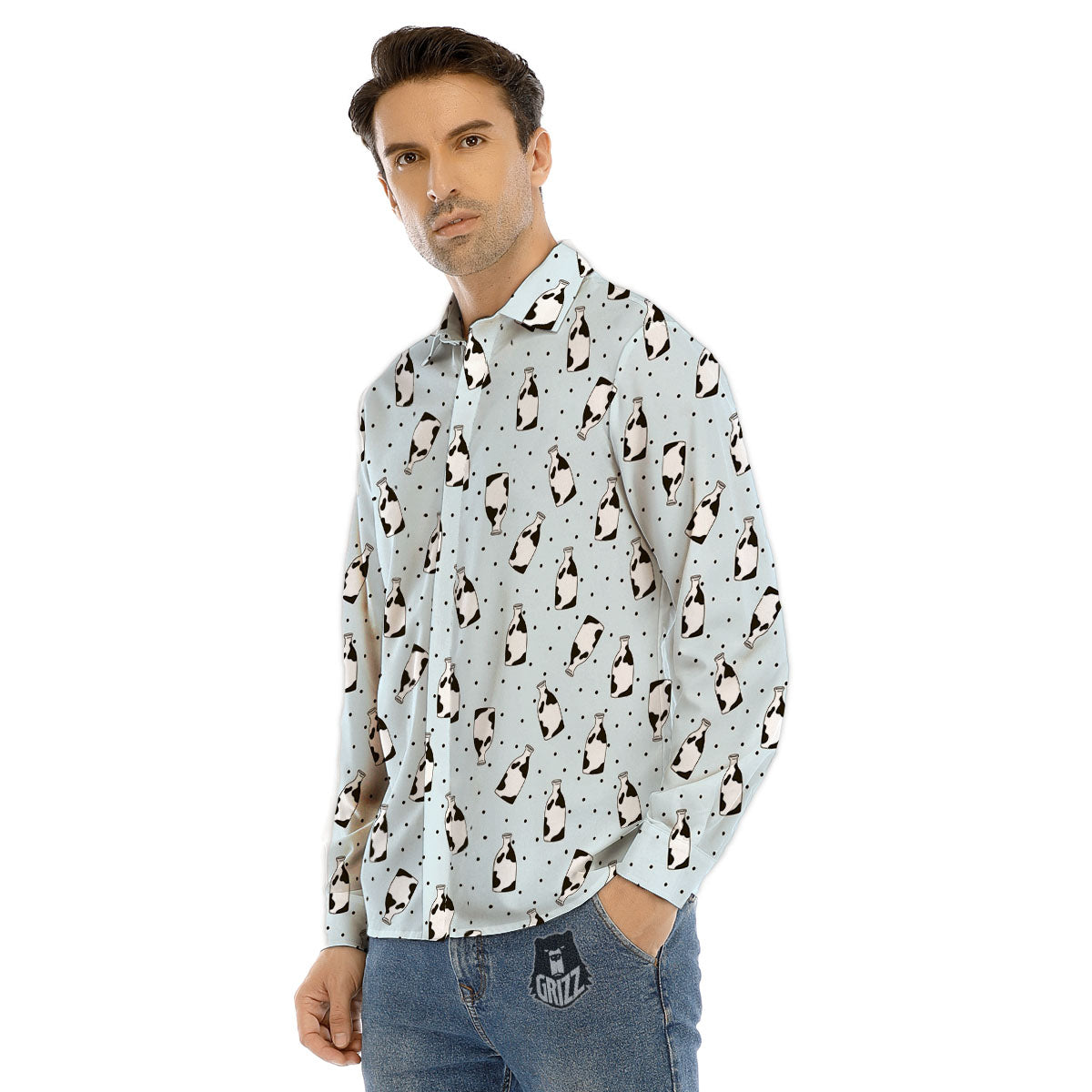Milk Bottle Cow Print Pattern Men's Dress Shirts-grizzshop